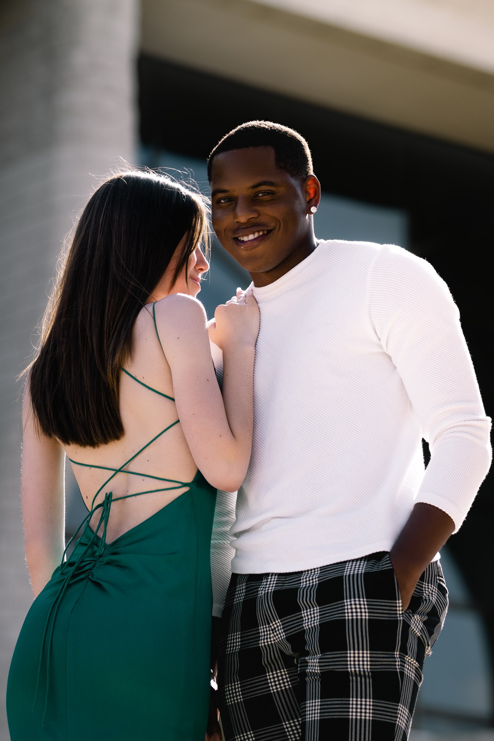 Close formal portrait of a couple in evening clothes